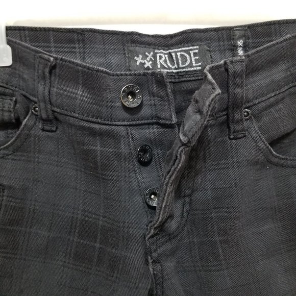 XXX Rude jeans 28x32 Skinny denim plaid zipper accent goth punk subculture - Picture 9 of 16